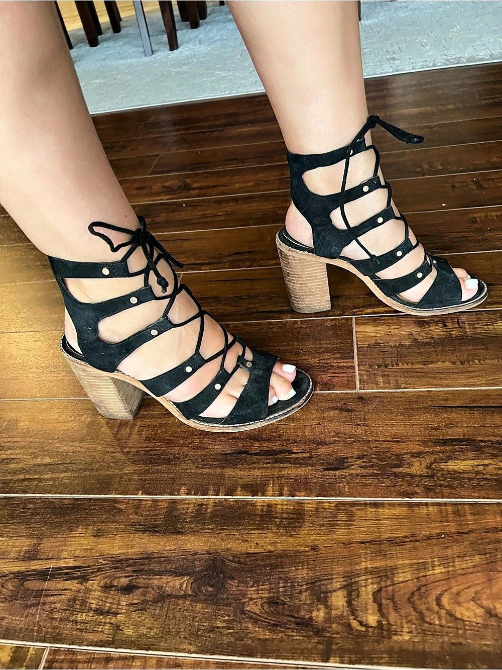 Dolce Vita Lyndon Black Lace-Up Block Heel Sandals